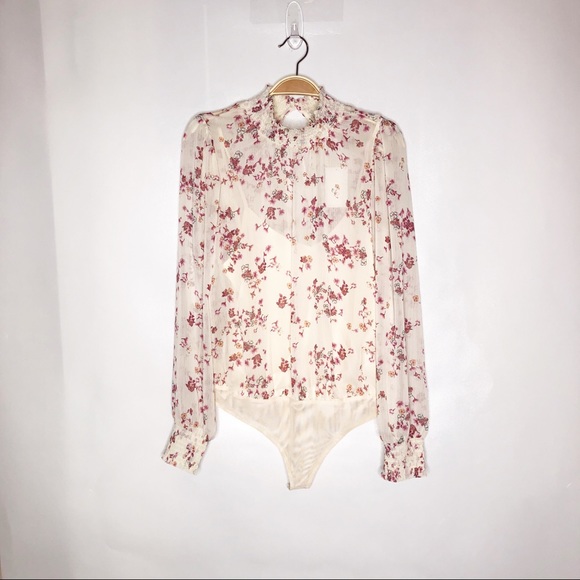 Socialite Tops - New High Neck Print Mesh Bodysuit Size M
